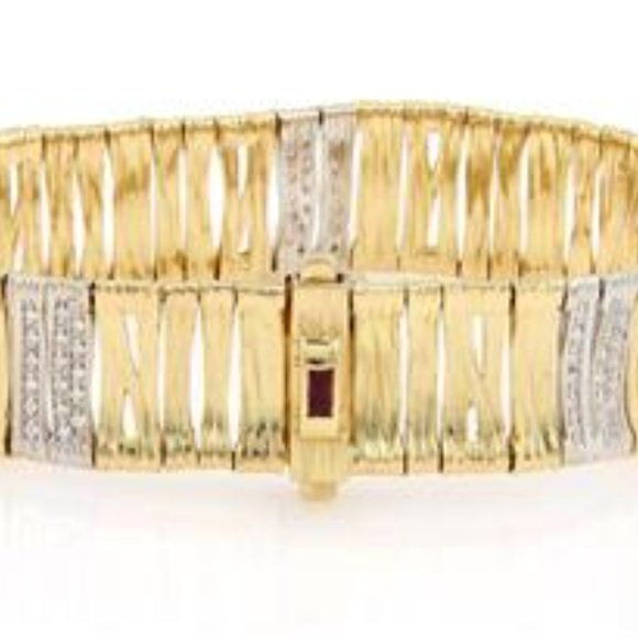 Roberto Coin Diamond 18k Gold Elephant Skin Wide Flex Bracelet - Picture 6 of 10